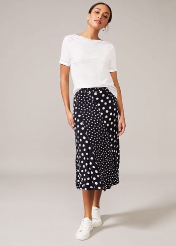 Phase Eight Denia Mixed Spot Panelled Skirts Navy/White Canada | LNEMQA-762